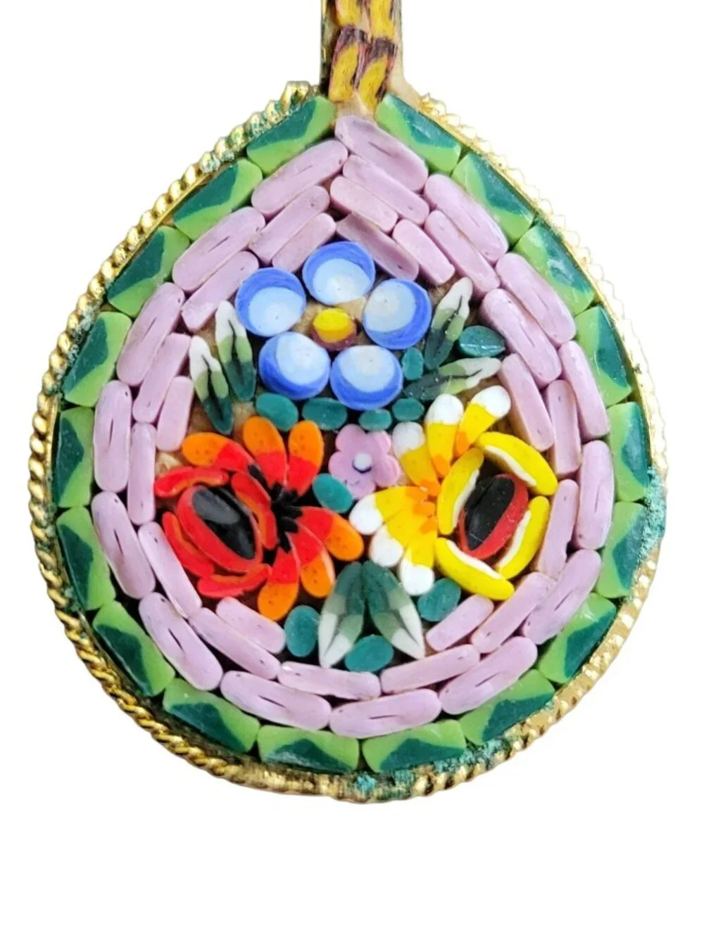 Vintage Micro Mosaic Guitar Mandolin Floral Brooch Pin Colorful Italian Art